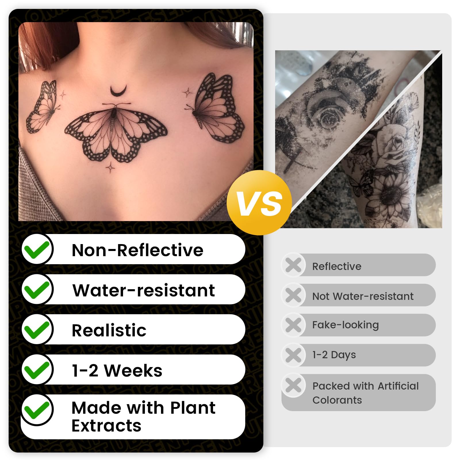 Tattoo Tech, 2 Sheets Large Semi Permanent Tattoo, Lasts 7-15 Days Temporary Tattoos(Flowers with Branches), Waterproof and Non-Reflective, for Arm Thigh Back
