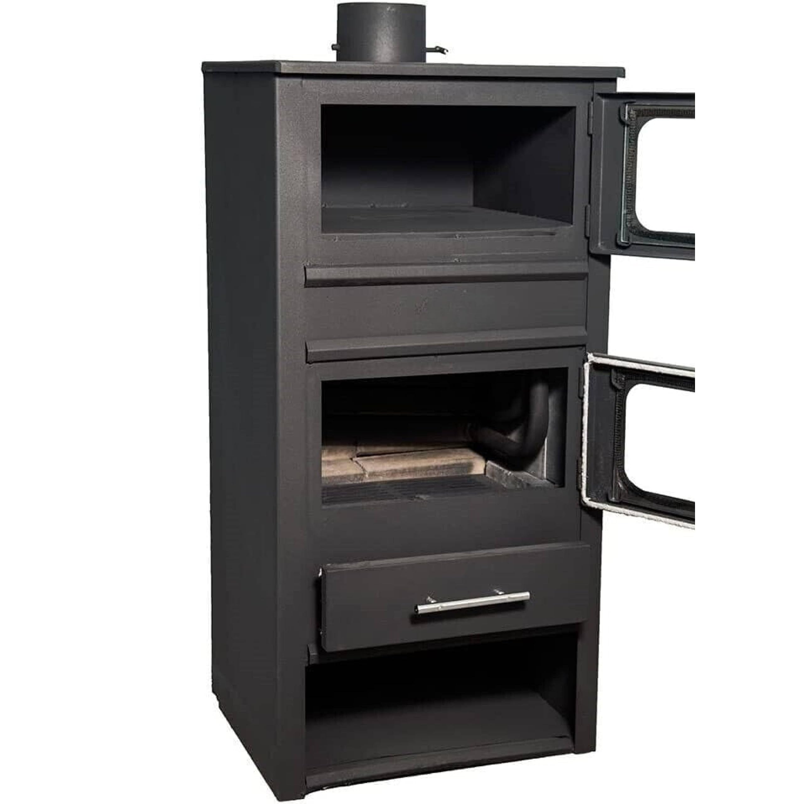 Stufa a Legna Idro Termostufa con Forno in Acciaio 10,9 kW Firenze Idro con Termometro con Vetro Ceramico Ampia vista fuoco Caldaia Termosifoni