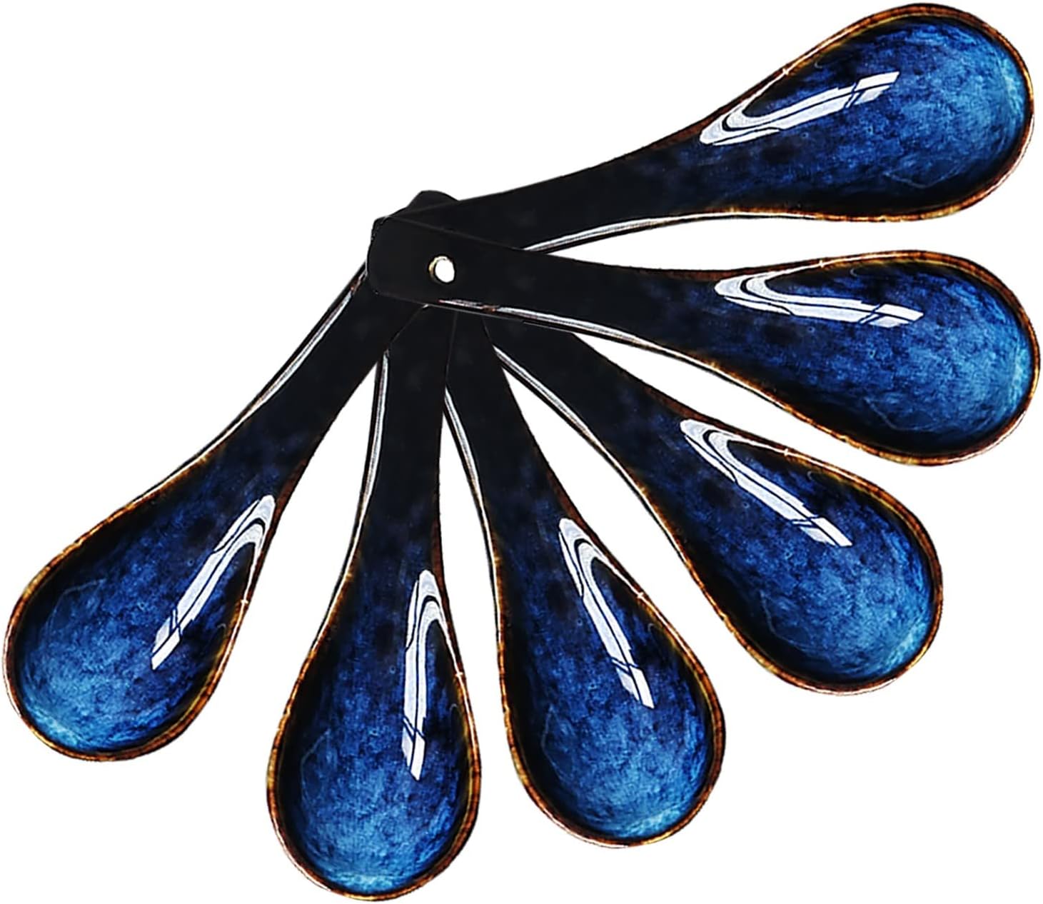 Asian-style Japanese ceramic spoon set, heat-resistant and non-slip Japanese short-handled ramen spoon, blue cat's eye pattern, made through kiln transformation process (6)