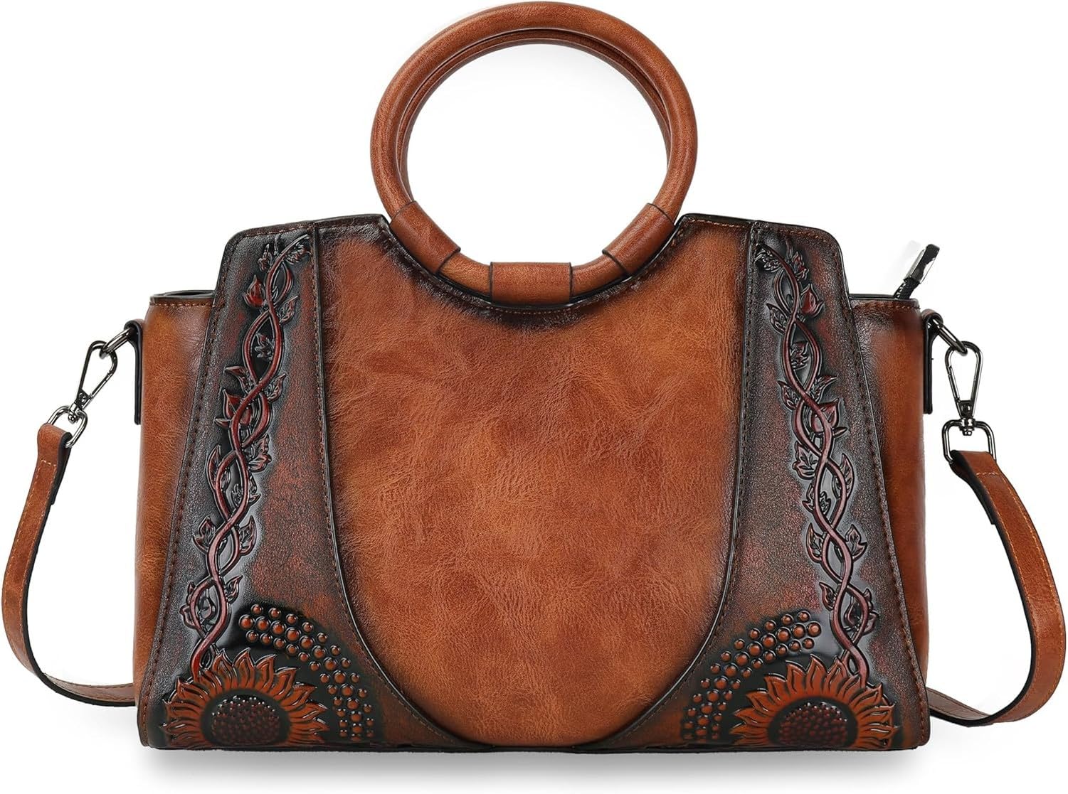 AIEIJJH Women Vintage Leather Satchel Handbag Crossbody Top Handle Purse Shoulder Bag Tote Hobo Medium, Brown