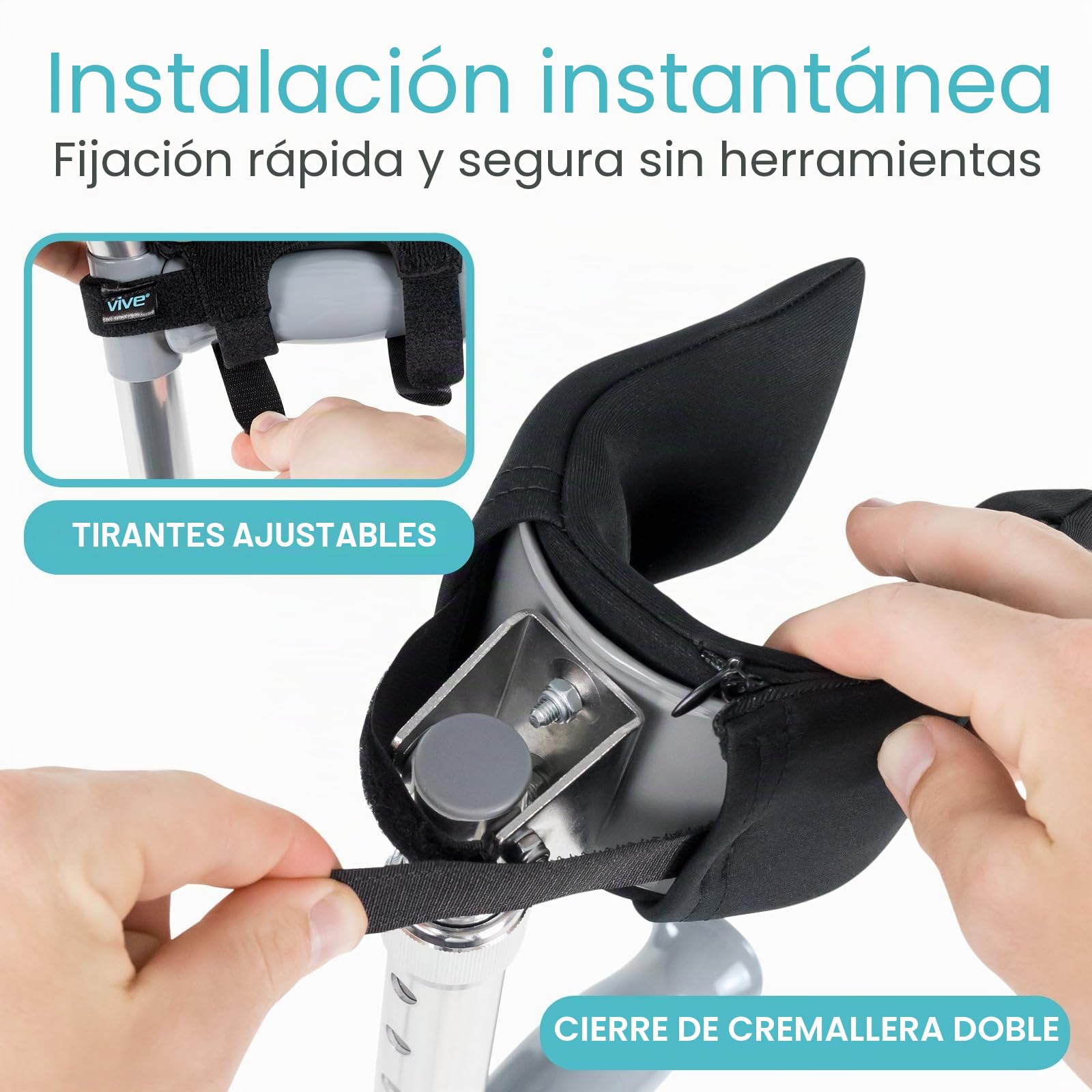 Vive Almohadillas para muletas de antebrazo (para muletas de medio puño) – acolchado de cubierta de brazo | Accesorio: cómodo, transpirable, lavable a máquina. Comprueba la compatibilidad para garantizar un ajuste correcto