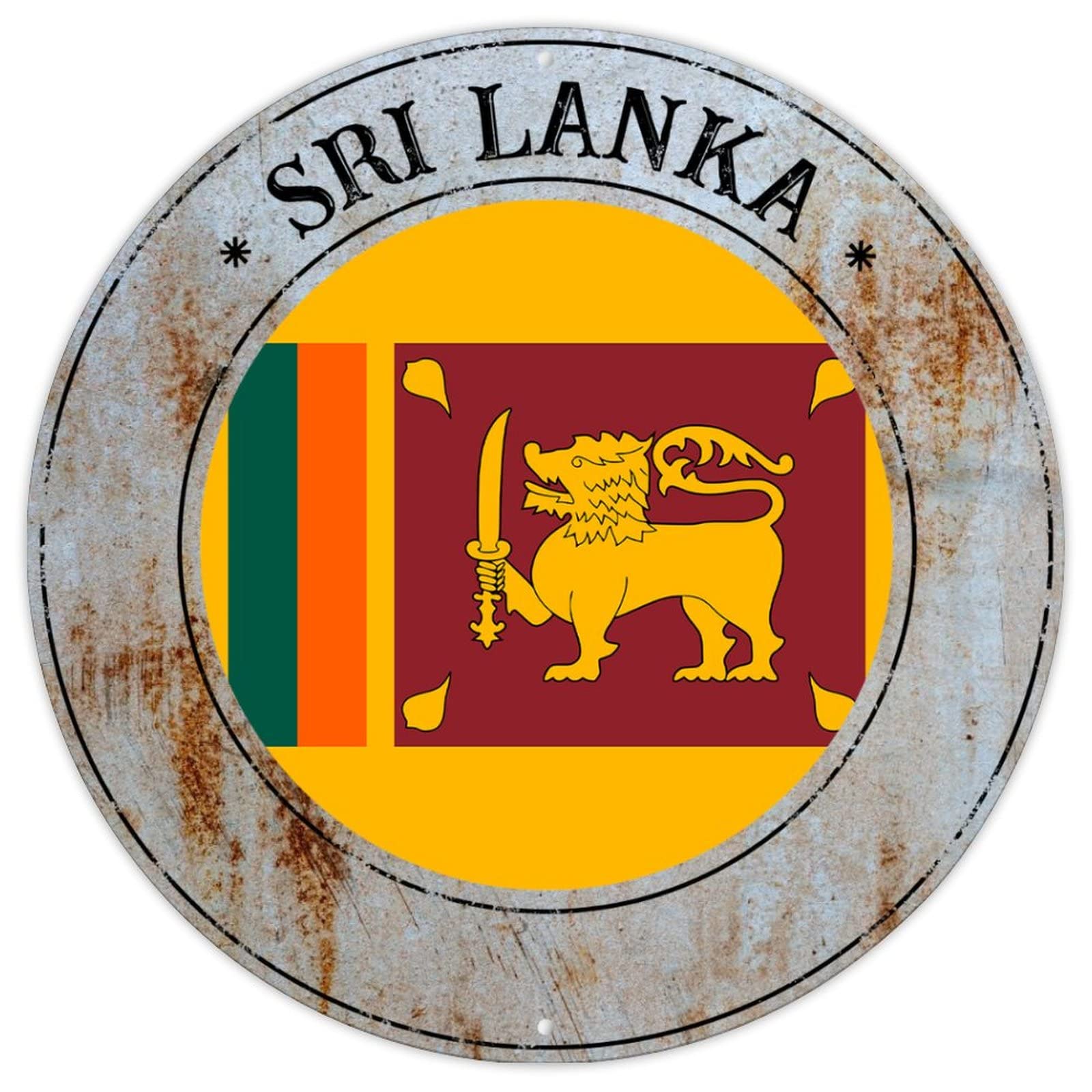 CowkissSign Sri Lanka Metal Plaque Tin Sign Sri Lanka National Flag Retro Aluminum Metal Signs Country Souvenir Round Sign Quality Metal Sign for Front Porch Laundry Room 9x9in Housewarming Gift