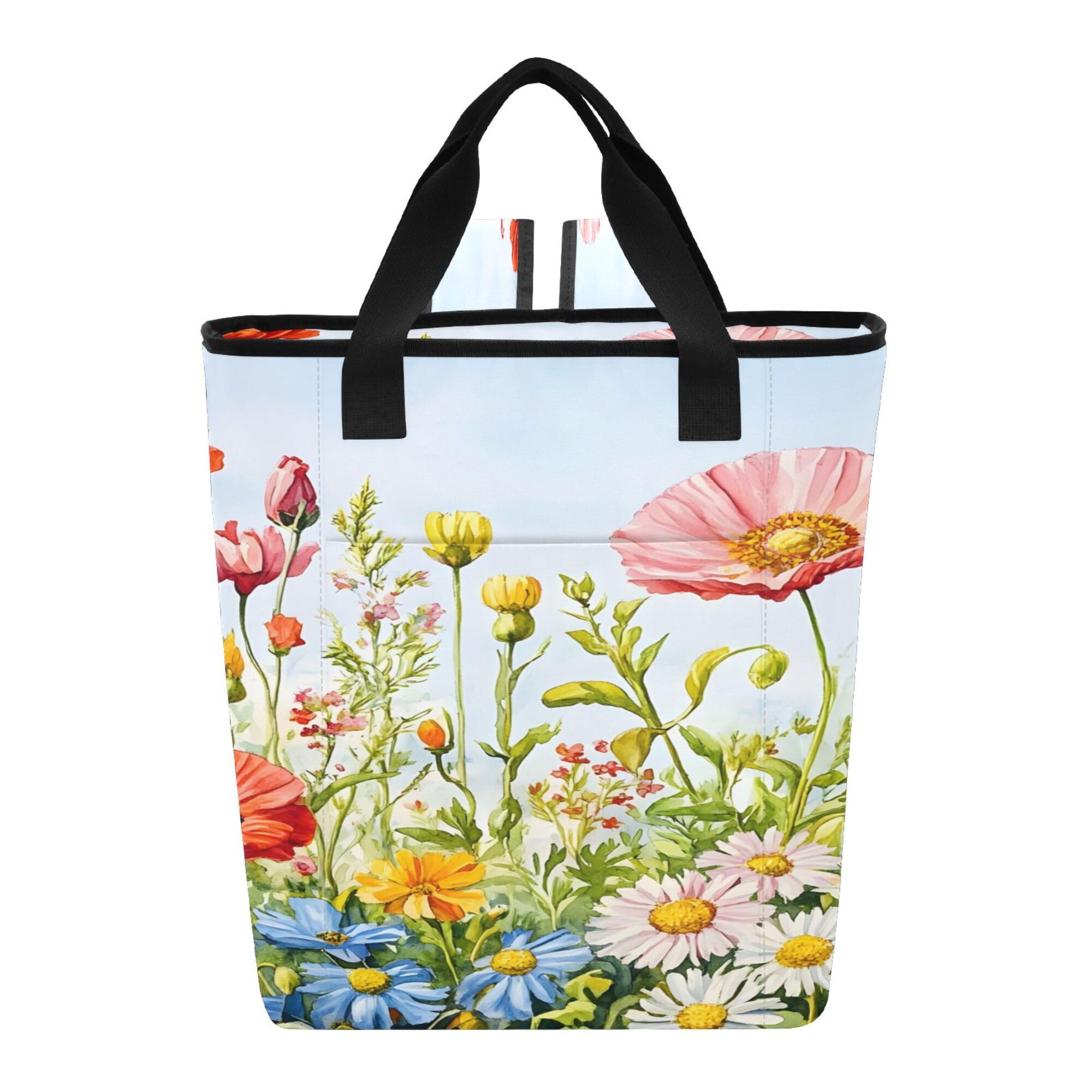 PYBUG Watercolor Wildflowers Reusable Insulated Backpack 36 Cans,Large Leakproof Portable Cooler Tote Organizer for Office Picnic Hiking Beach BBQ