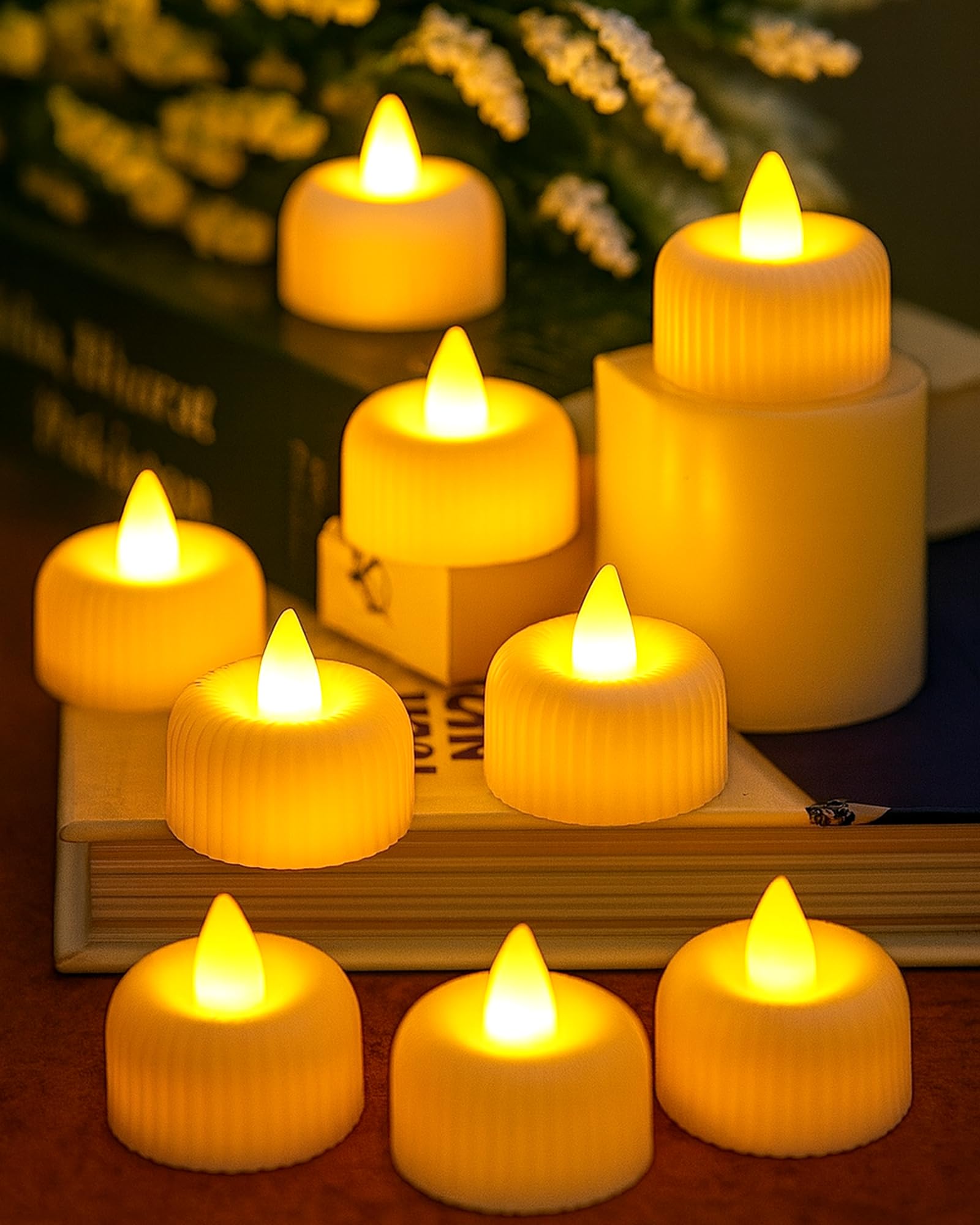 Homesake® Small Led Tealight Candles, Warm White Flickering Flameless Lights for Diwali for Home, Office, Diwali, Festival Decor, Weddings & Parties, Decoration Items (White, Pack of 8)
