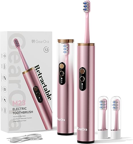 GearOra M23 Travel Electric Toothbrush for Adults, Retractable Portable Sonic To