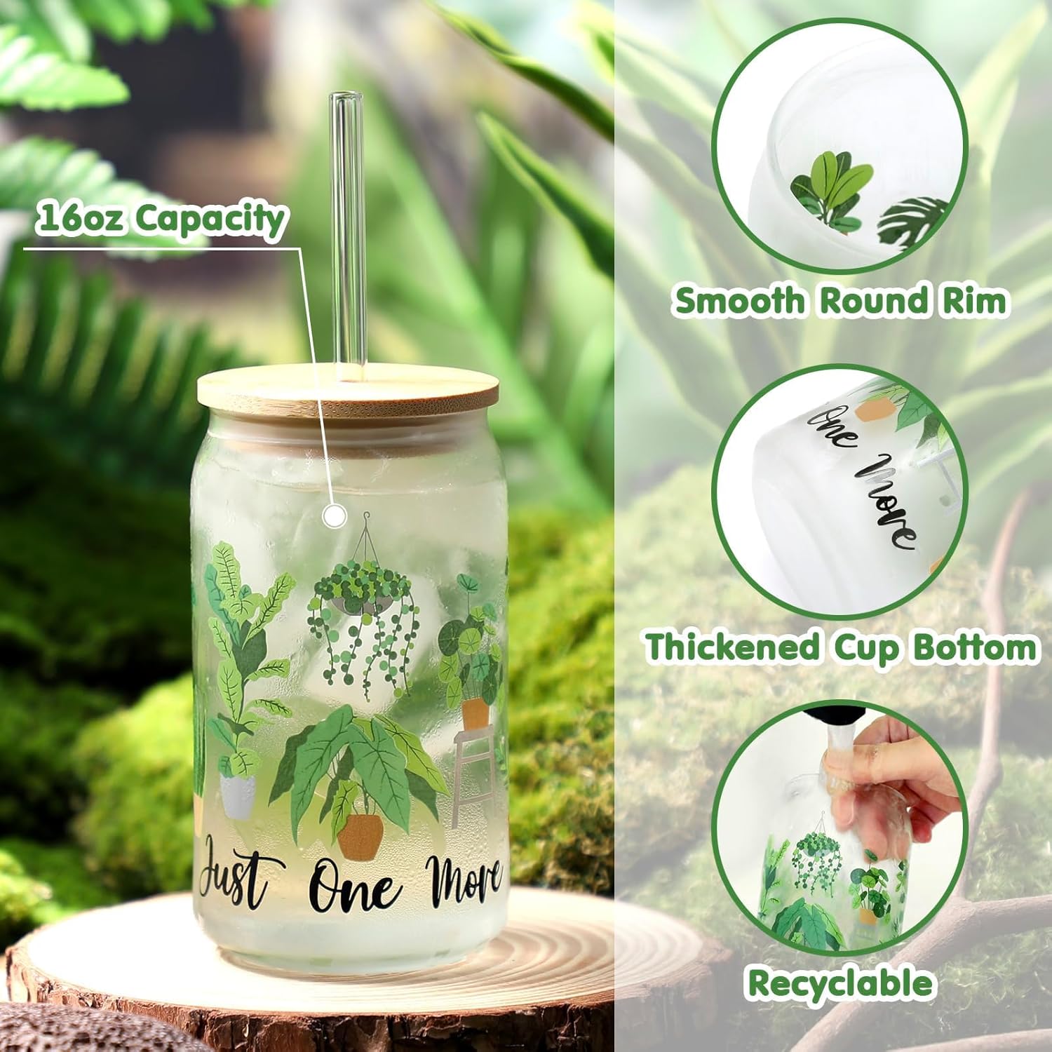 Nefelibata Plant Lover Gifts for Women, Plant Lady Tote Bag 16oz Just One More Iced Coffee Cup with Straw Lid Keychain Set , Christmas Birthday Gardening Gifts for Lady Mom - Image 7