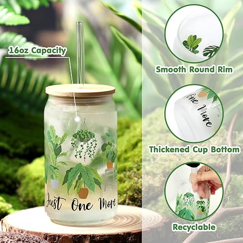 Miniatura 7 de Nefelibata Regalos para amantes de las plantas para mujeres, bolsa de mano Plant Lady de 16 onzas, taza de café helado Just One More con tapa de