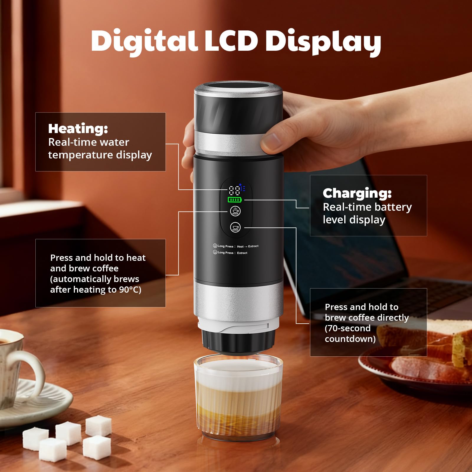 Cafetera portátil 3 en 1, cafetera de cápsulas expreso cafetera recargable con batería de 2 × 7500 mAh,compatible con cápsulas Ness-preso, Dolce-Gusto, para camping, oficina, viaje