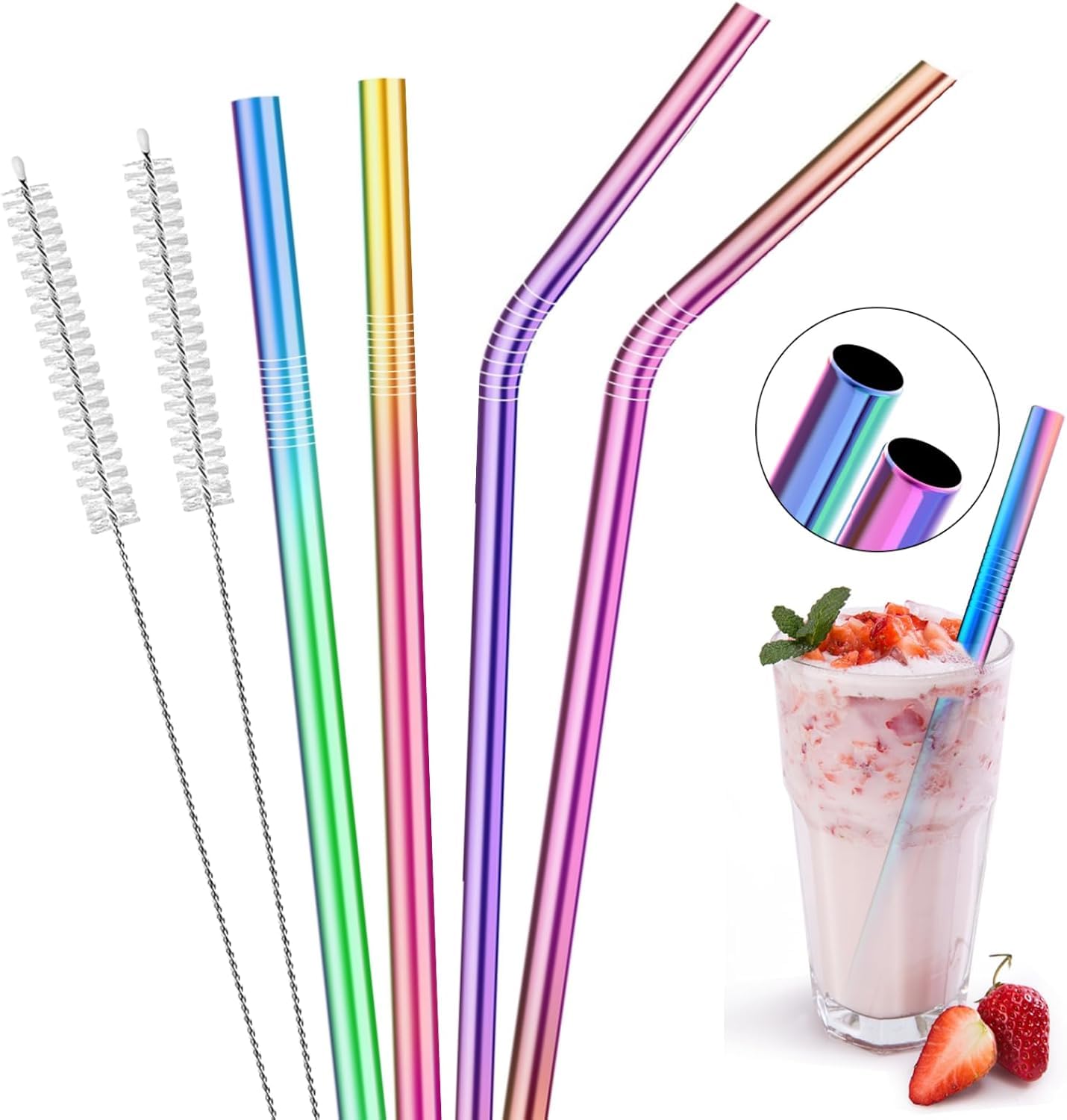 Diman Reusable Stainless Steel Straw with Cleaning Brush Long Metal Straws for Drinking, Reusable Set of 5 (2- Bend Pipe, 2- Long Straw, 1-Cleaning Brush (Rainbow) (B0DCFLKCH4) Amazon Price History, Amazon Price Tracker