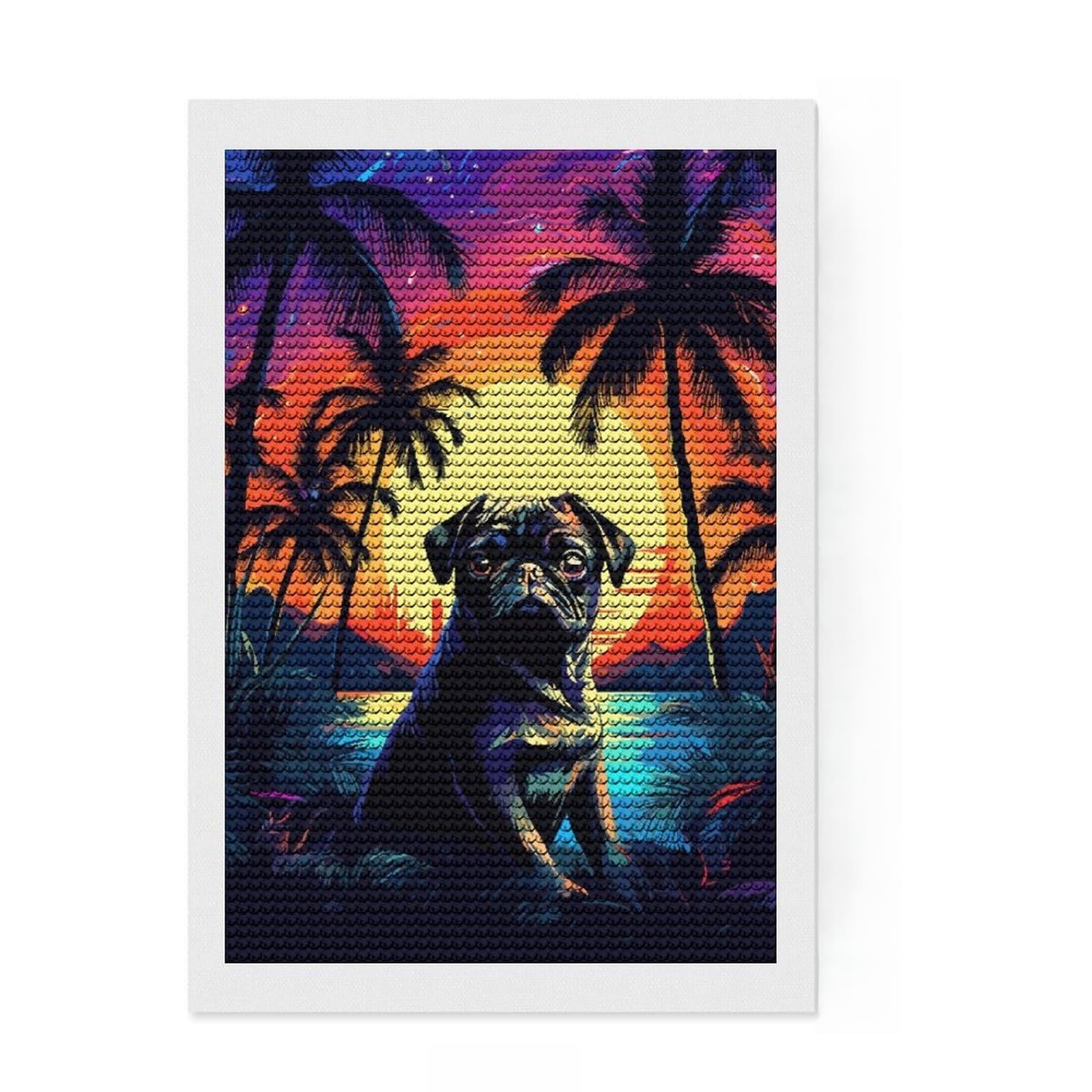 Junmoney Tropical Pug Pixel Art Full Drill Diamond Painting Kit 8"x12", Office Decor, for Beginners, Full Kit Included, Christmas Gift