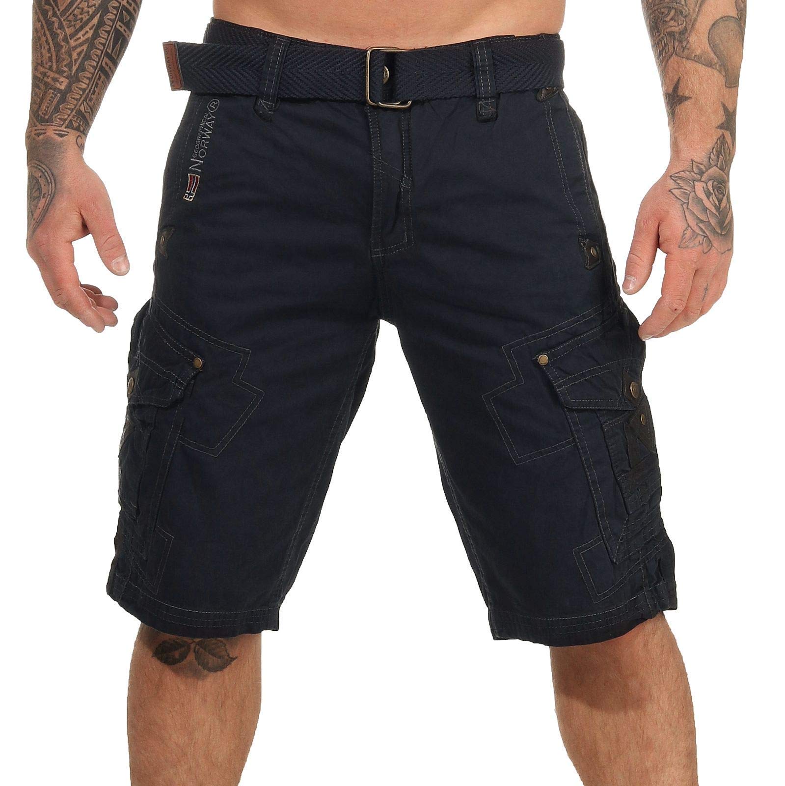Geographical Norway Hombre Cortos Cargo Panoramique Camuflaje Corto Pantalones de Verano Incl. Cinturón, Bolsillos Laterales