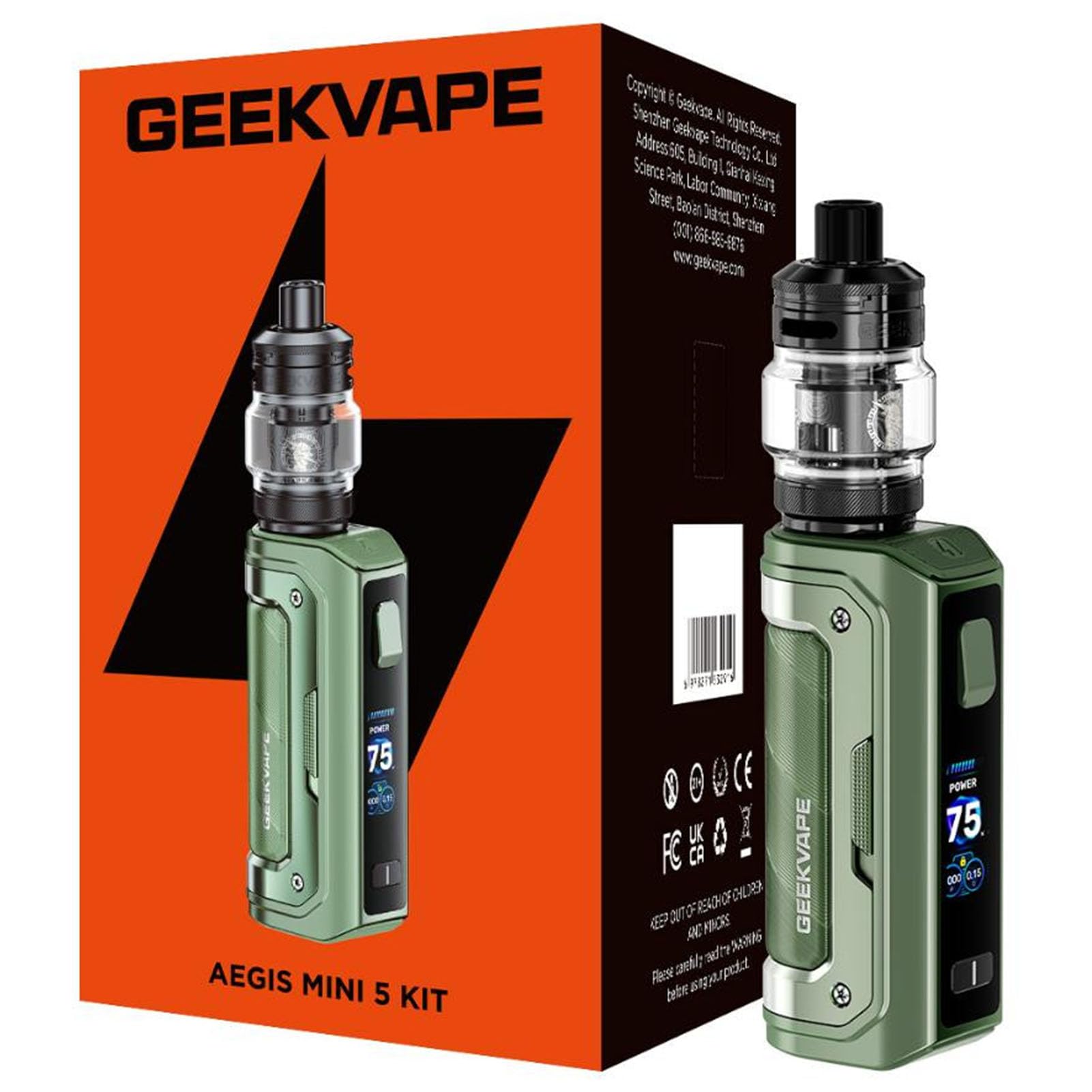 Geekvape Aegis Mini 5 Kit | 100-W-Mod Aegis Mini 5 mit integriertem 3200-mAh-Akku, passend für den 5-ml-Tank Z Nano 3 mit Push-Top-Befüllung, B-Coil, nikotinfrei (Waldgrün)