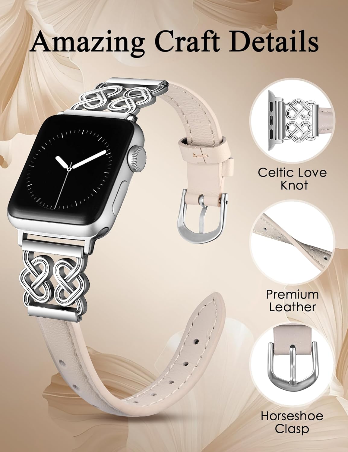 TOYOUTHS Leather Band Compatible with Apple Watch Bands Women 38/40/41/42/44/45/46/49mm Dressy Slim Leather Strap with Designer Heart Knot Buckle for iWatch Series 11 10 9 8 7 6 5 4 SE/Ultra 3 2 1 - Image 2
