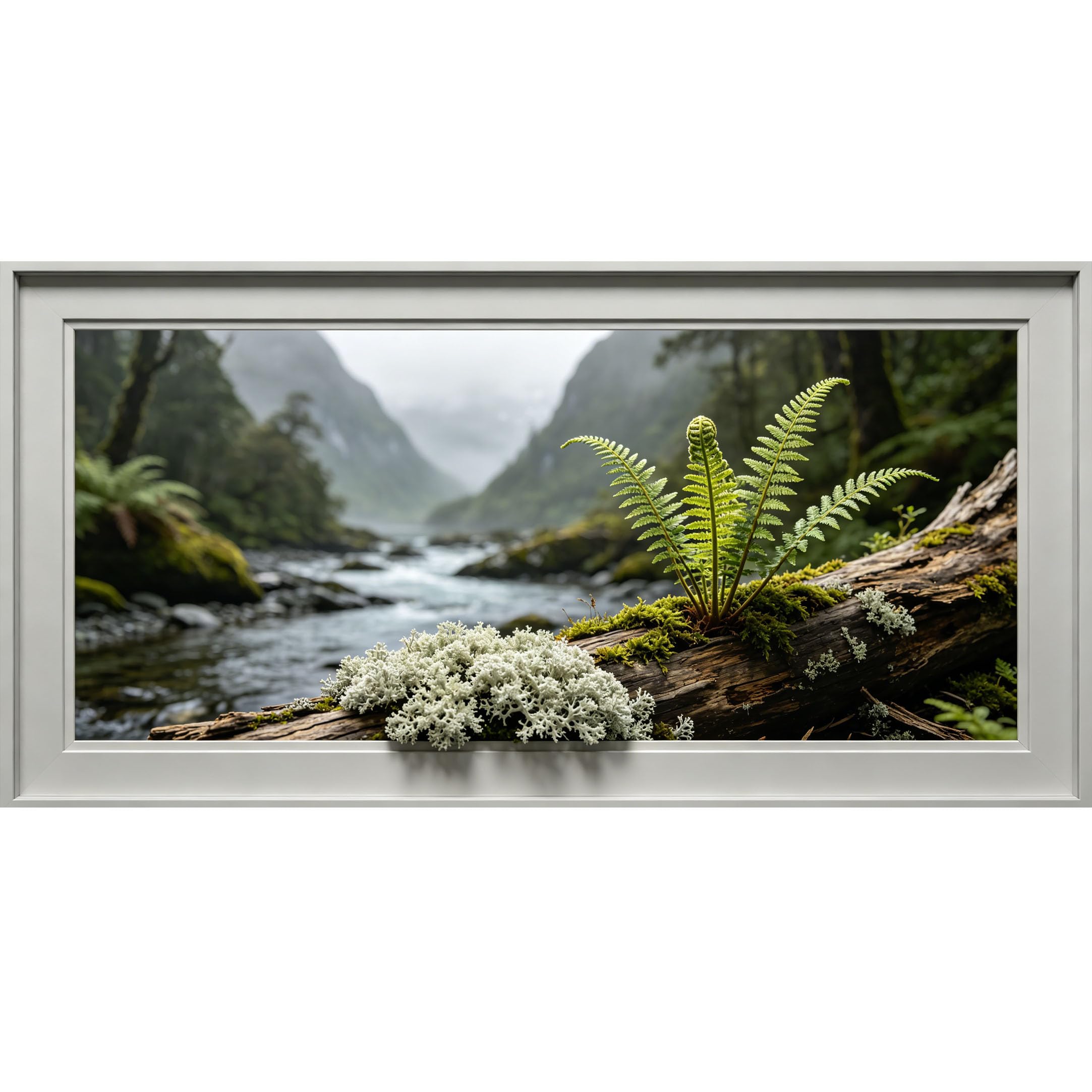 Agglomerix 3D Framed Wall Art Mountain Lake Forest Botanical Fern Moss Lichen Landscape Large Size SelfAdhesive Removable Wall Decor Prints Artwork for Living Room Bedroom Office