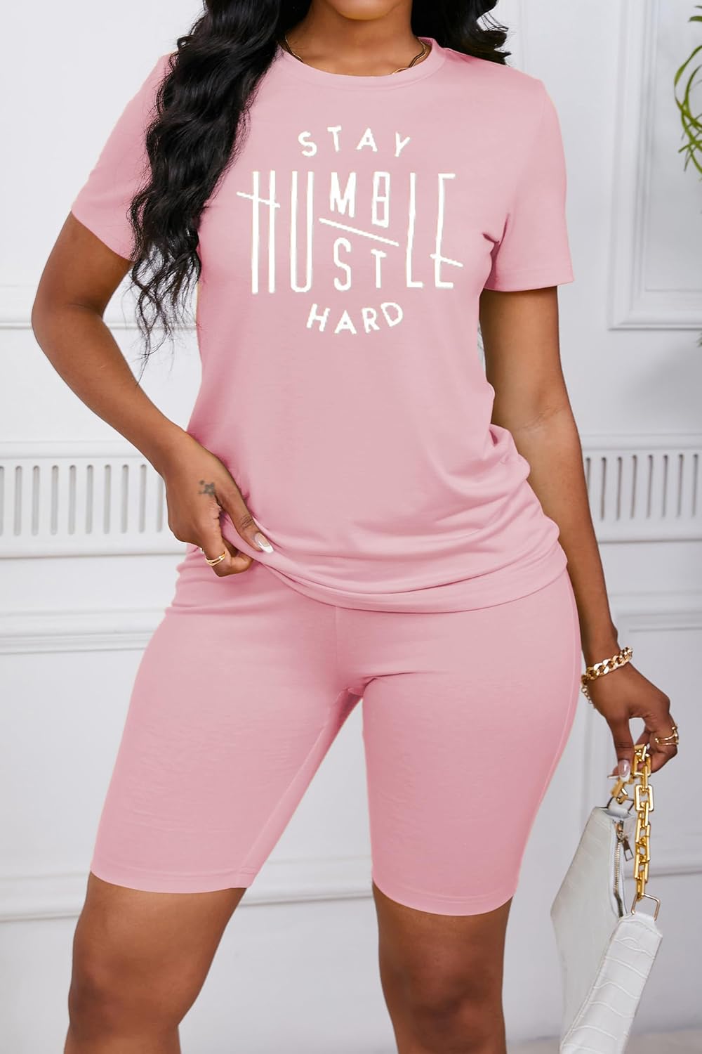 PINSV Women's 2 Piece Outfits Summer Printing Bodycon Short Pants Workout Sets - Image 2