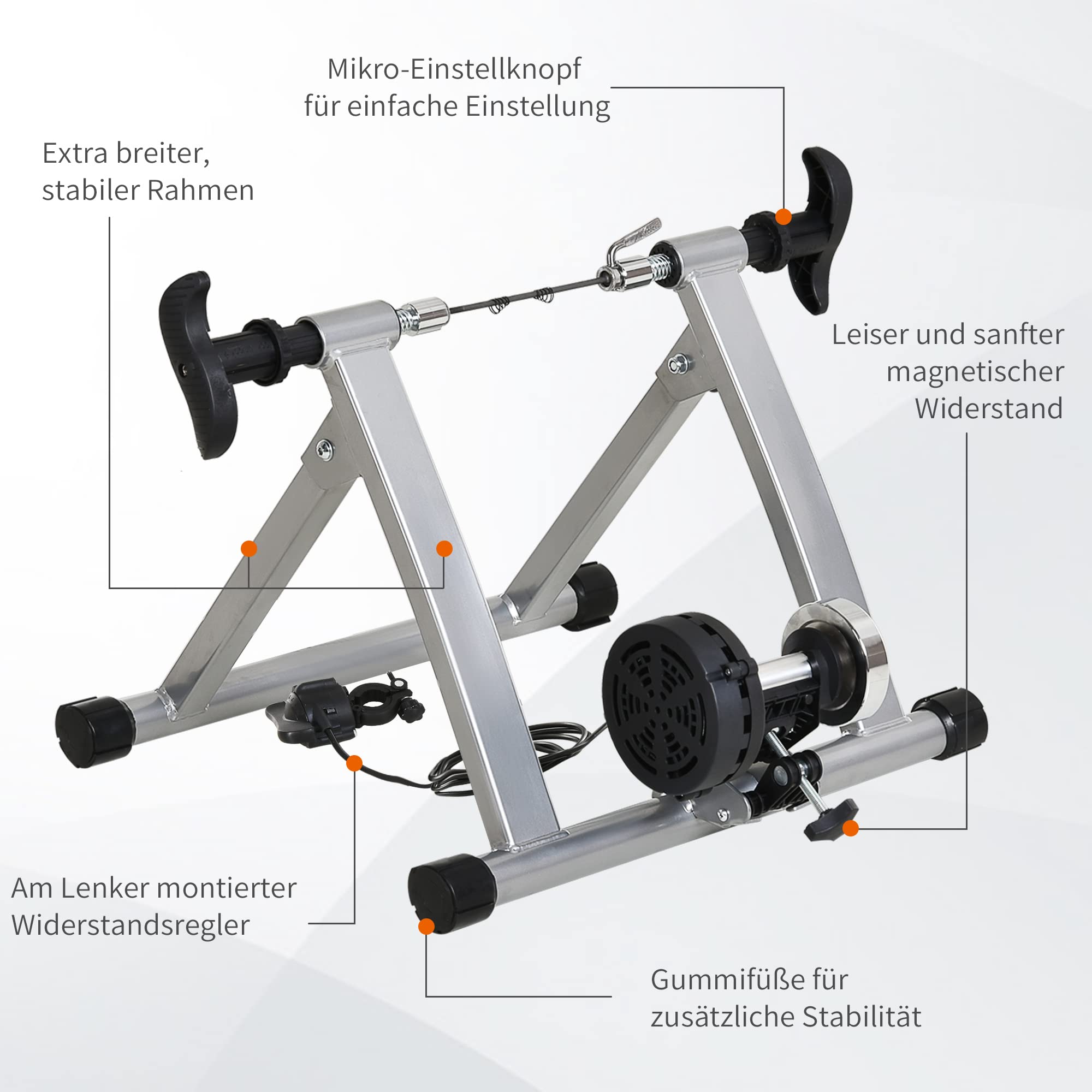 HOMCOM Rollentrainer Fahrradtrainer Fahrrad Heimtrainer Fahrrad Übung Magnetbremse klappbar verstellbar 26"-28" oder 700C Stahl Silber 54,5 x 47,2 x 39,1 cm