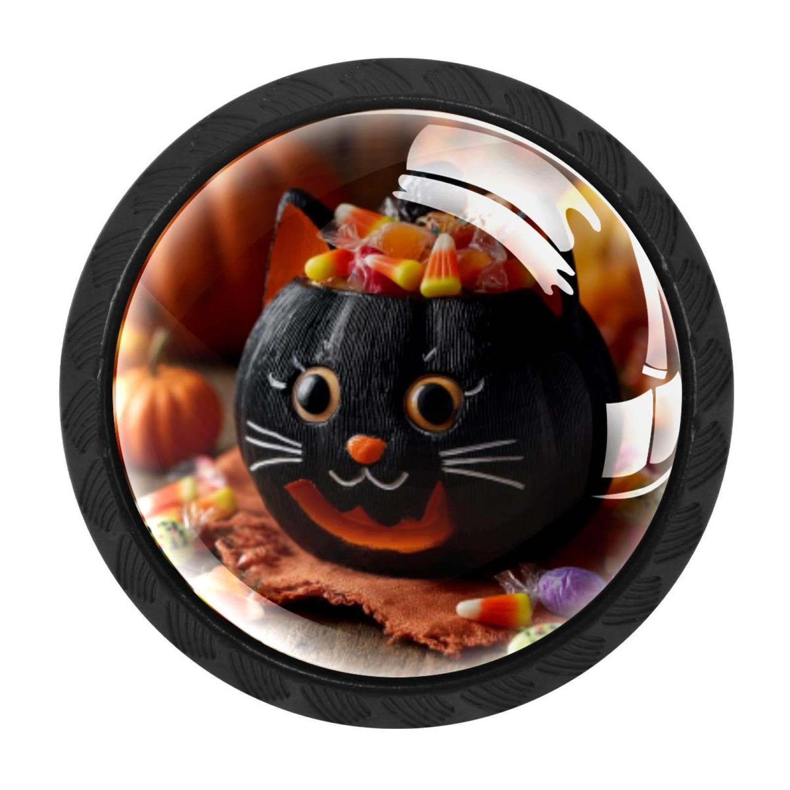 CHENZZZZ 4 Pieces Black Cabinet Pull Handle with Screws,Halloween Black Cat Pumpkin Candy (1) Kitchen Knobs, Hardware for Cupboard Drawer Dresser