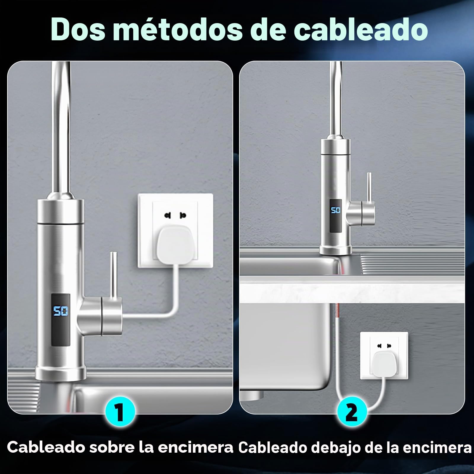Grifo eléctrico con calentador de agua, 220 V y 3000 W, grifo de agua caliente, grifo de cocina, calentador inteligente, calentador de agua para cocina, jardín, baño, caravana, camping