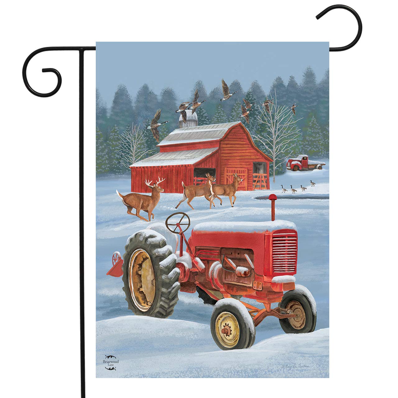 Winter On The Farm Garden Flag Tractor Barn Deer Geese 12.5"x18" Briarwood Lane
