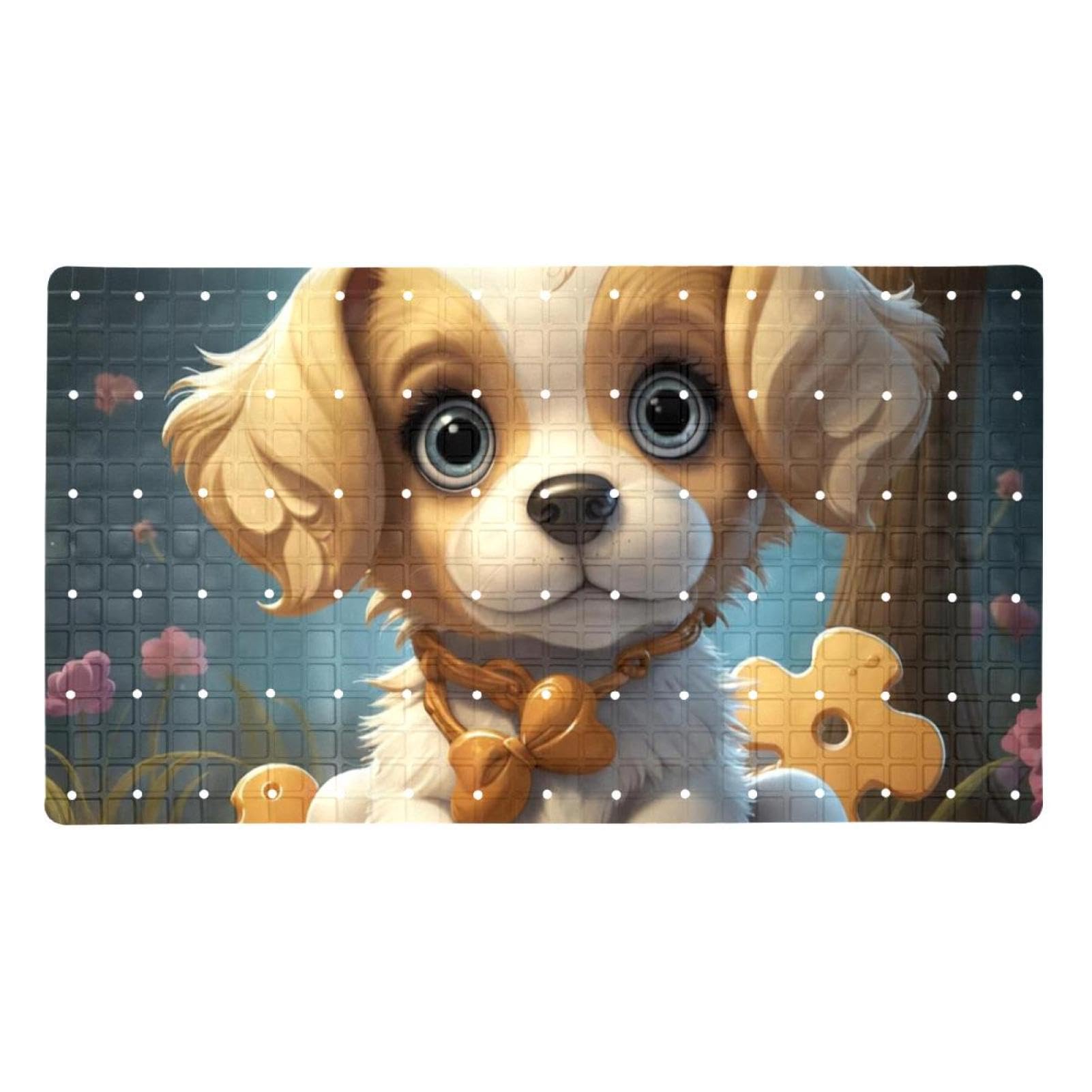 Badematte mit Cartoon-Welpen-Motiv, Duschmatte für Innendusche, rutschfeste PVC-Badewannenmatten für Badezimmer, nasse Duschbereiche (38,5 x 68 cm)