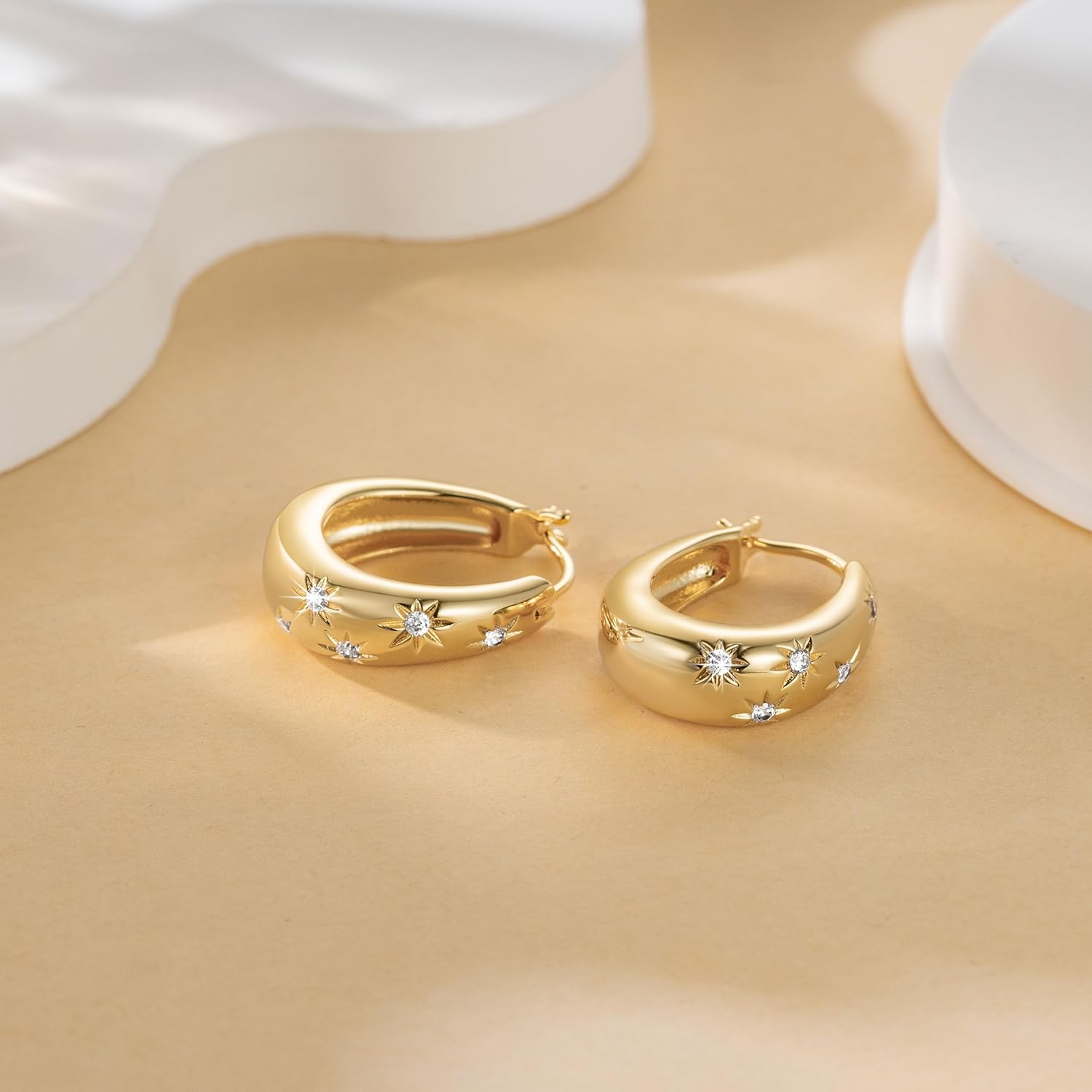 ESSIE ODILA Gold Hoop Earrings for Women 14K Gold Earrings for Women Hoop Earring for Women Hoops with Cubic Zirconia Radiating Enchanting Sparkle Chunky Hoops Earring for Women Trendy 23mm - Image 7