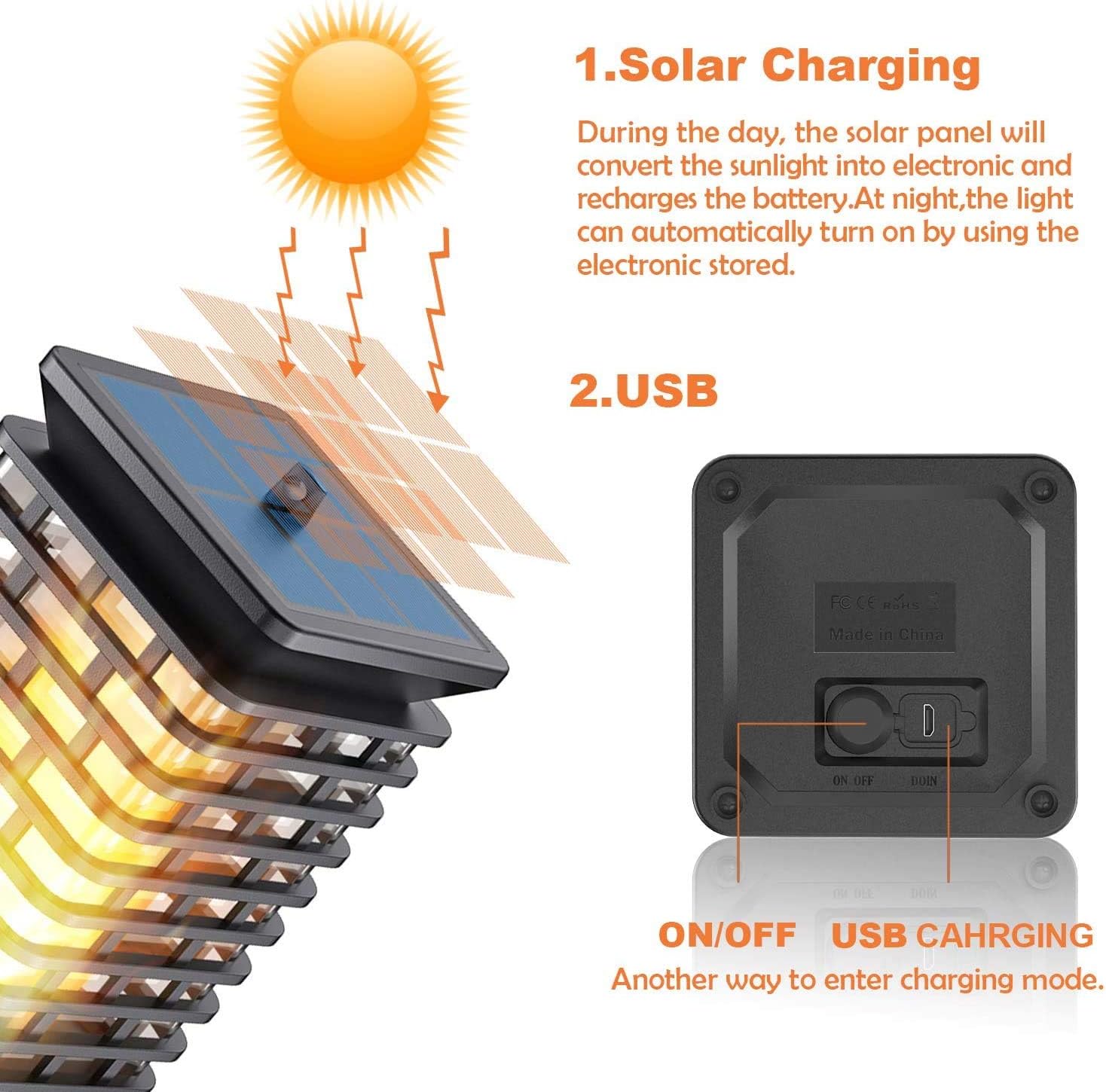 Solar Lanterns Lights Flickering Flame Waterproof Outdoor Hanging Lanterns Solar Decorative, LED Night Lights for Garden Porch Patio Table Balcony Yard Pathway, 1 Pack