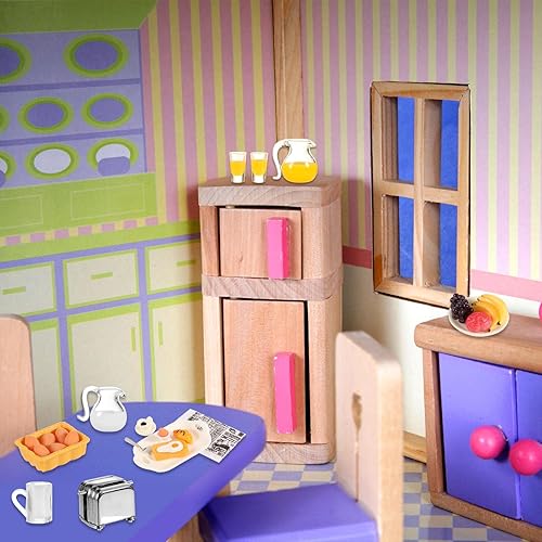 Miniatura 8 de simarro Accesorios de desayuno para casa de muñecas en miniatura, 46 piezas a escala 112, mini tostadora de pan, leche, huevos, tazas, platos,