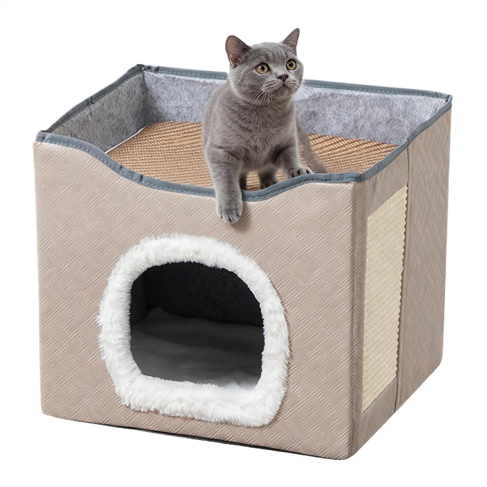 Abri chaud pour chat contre le froid | Grotte de couchage semi-fermée et lit pliable 18 pouces