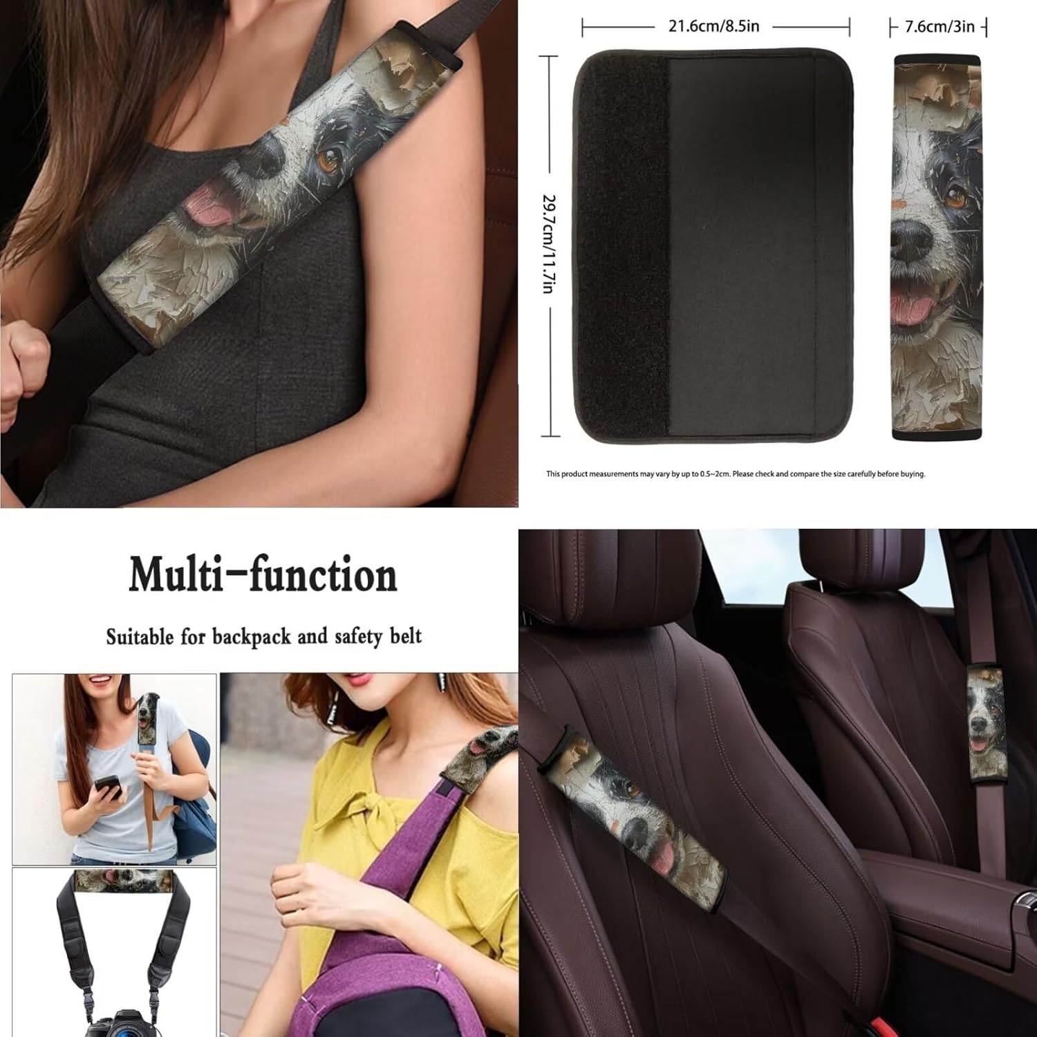 Border Collie Car Seat Covers 13PCS Full Set, Border Collie Owner Universal Car Seat Protectors and Cute Puppy Animal Seat Belt Pads Auto Interior Decor
