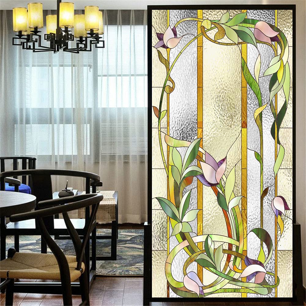 Decortive Window Film Privacy European Style Static Cling Window Stickers No Glue Frosted Window Coverings 60x180cm(23.6"x70.9") — image 1