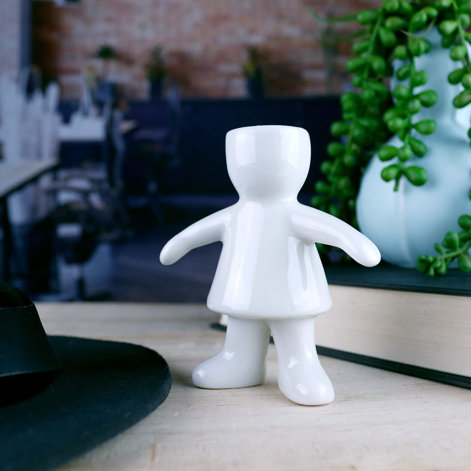 NW Wholesaler 3.5 Inch White Ceramic Girl Shaped Air Plant Holder - (Ceramic Only) - Table Top Display People Shaped Planters and Vases for Air Plants and Other Mini Plants