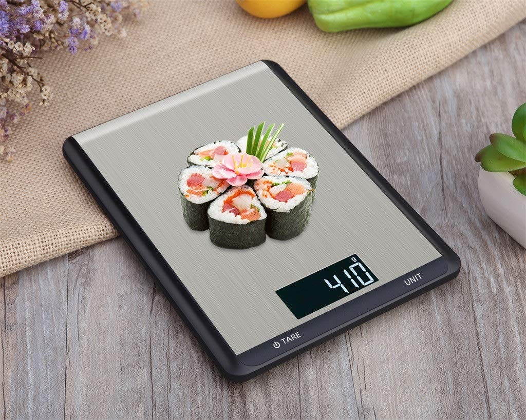 Bilancia da cucina digitale Bilancia per alimenti elettronica Design ultrasottile Bilancia da cucina domestica Display LCD Spazio compatto Facile da pulire, Nero-5KG/1G