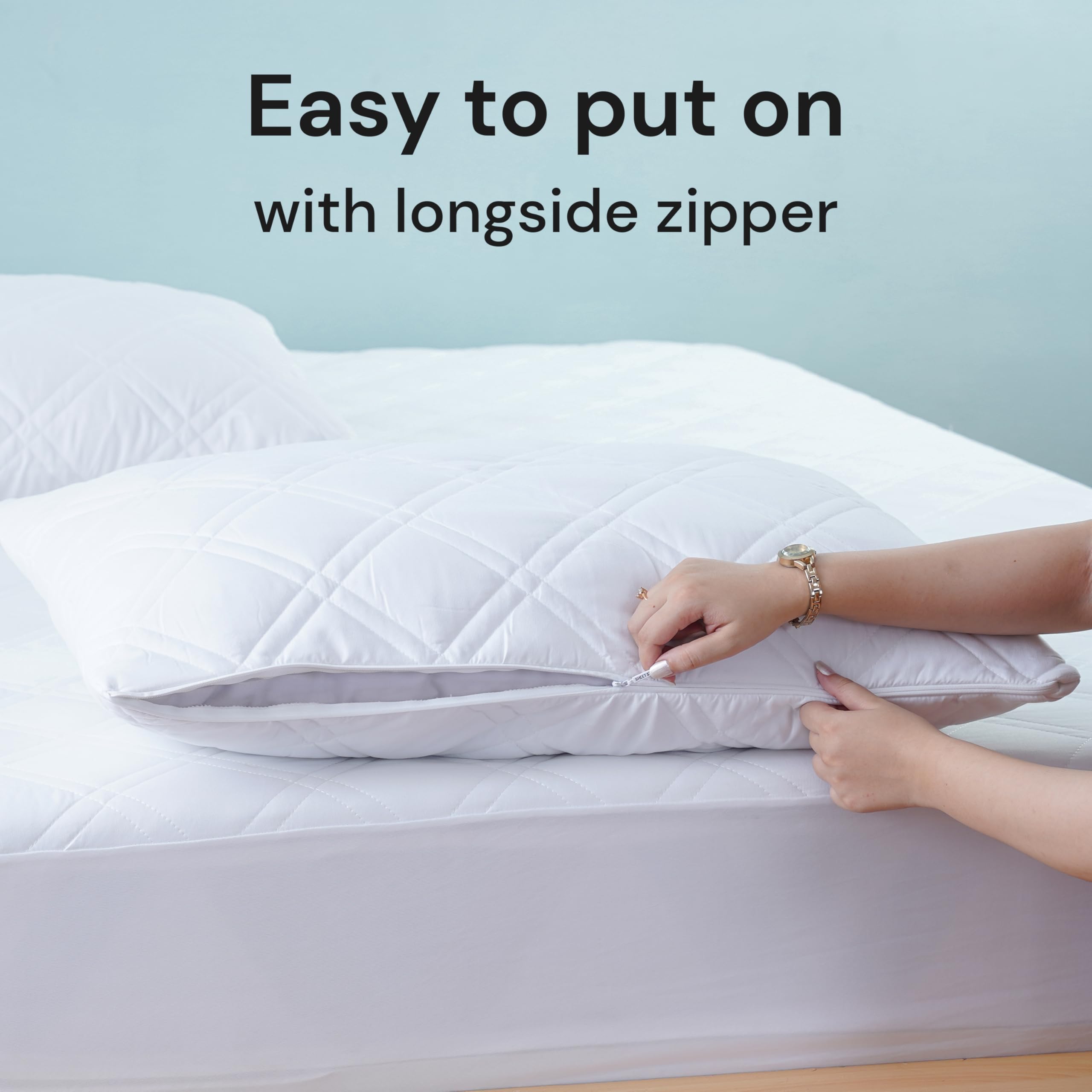 Sheet Story Quilted Pillow Protectors 2 Pack - Size 50x75cm - Invisible Zipper Closure - Hypoallergenic Quilted Pillow Cases Protector - Image 3