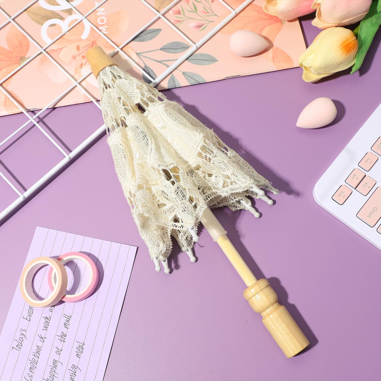 GALPADA Ombrello Con Pizzo Per Ombrello Da Sposa Ombrellone Ricamato Come Decorazione E Giocattolo Ombrello A Punta Con Impugnatura Ergonomica Per Foto Di Matrimonio E Celebrazioni