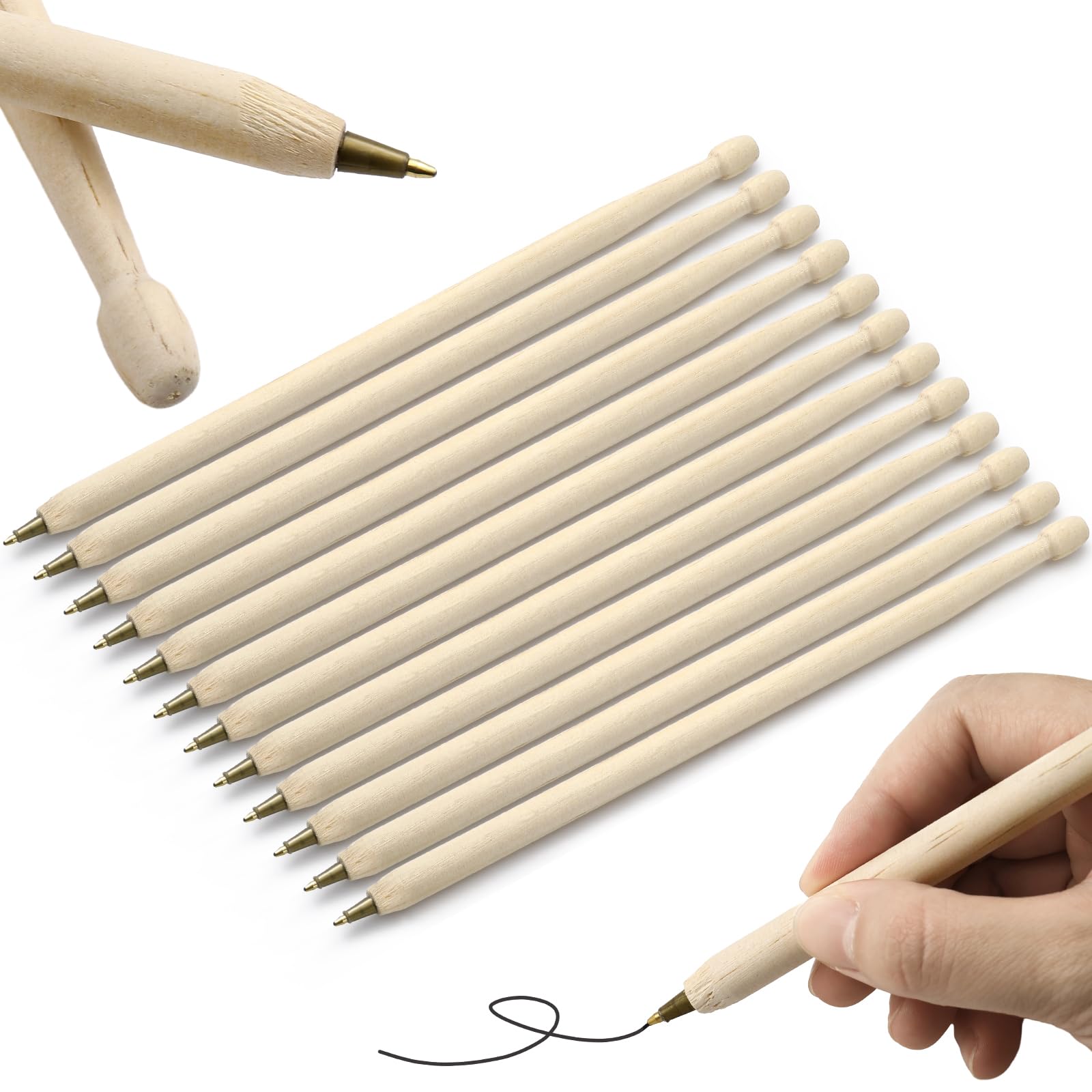 Sayglossy 12 baquetas de madera, bolígrafos divertidos con forma de baqueta, bolígrafos de música, regalos para bateristas, desde kit de papelería hasta kit de batería, suministros de oficina