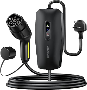 EV Charger Type 2 to 3 Pin Plug 13A 230V Portable Electric Car Charging Station with LED Indicators 8M
