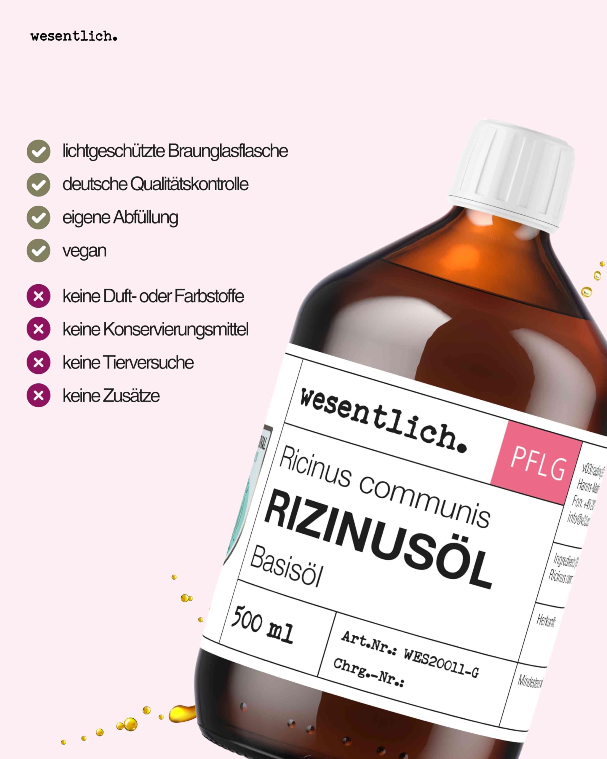 Olej rycynowy 500 ml – czysty olejek firmy wesentlich. – pielęgnacja skóry i włosów – rzęsy i brwi