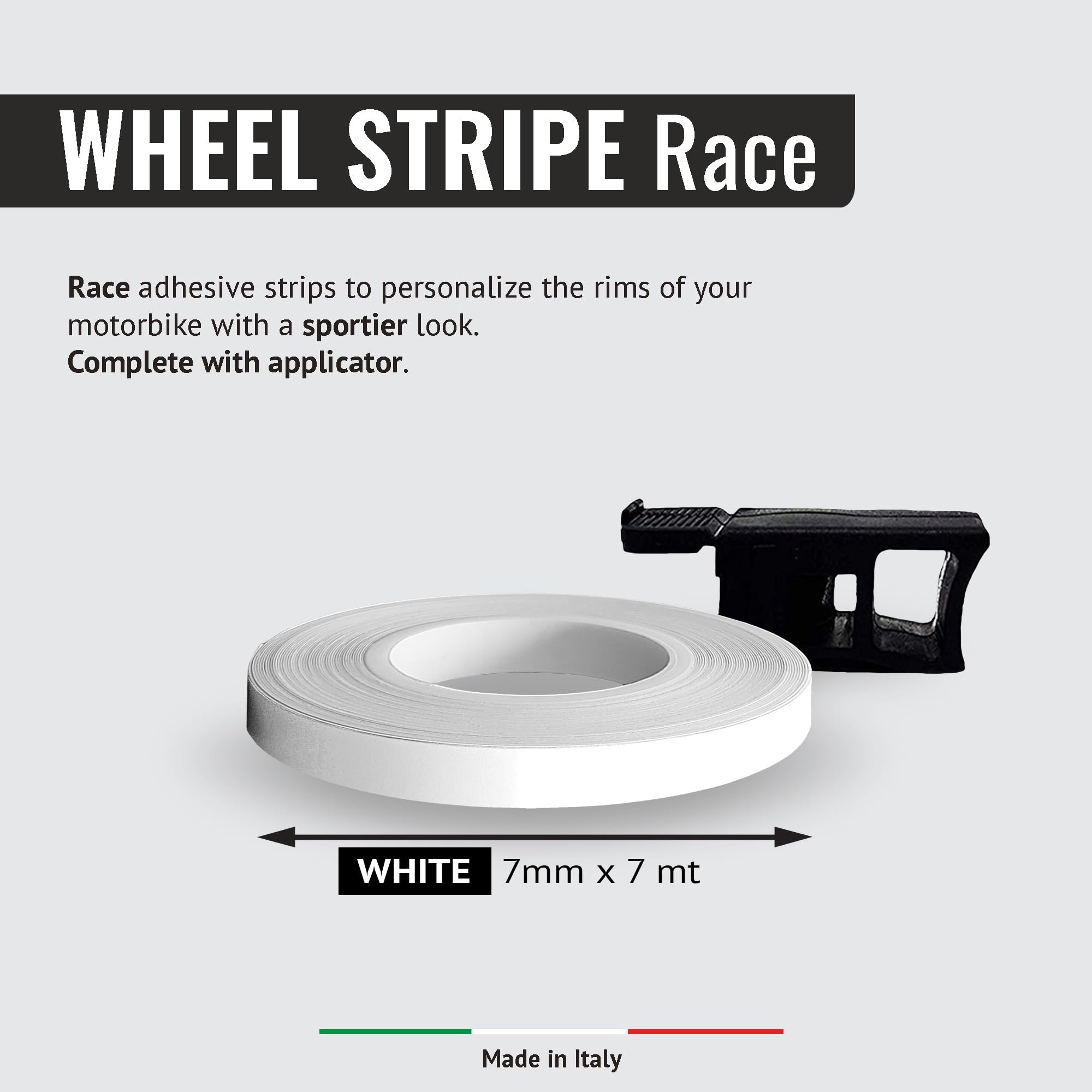 Racing Wheel Stripes with Applicator Tool, White, 7 mm x 7 mt