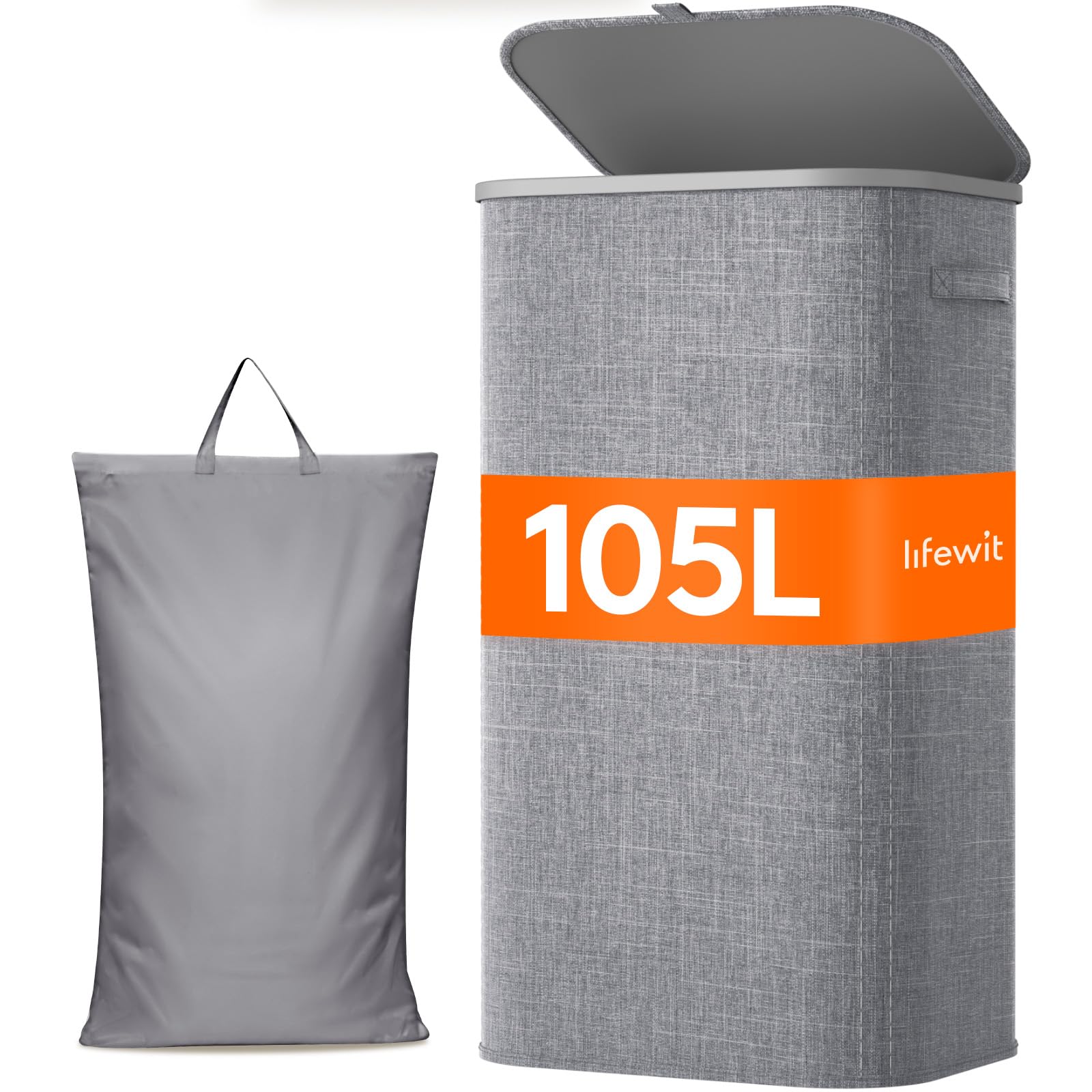 Lifewit 85L Laundry Basket with Lid, Large Laundry Hamper with Plastic Handles and Removable Bag, Foldable Tall Dirty Clothes Hampers for Laundry for Laundry Room, Bedroom, Bathroom, Dorm, Beige — view 34