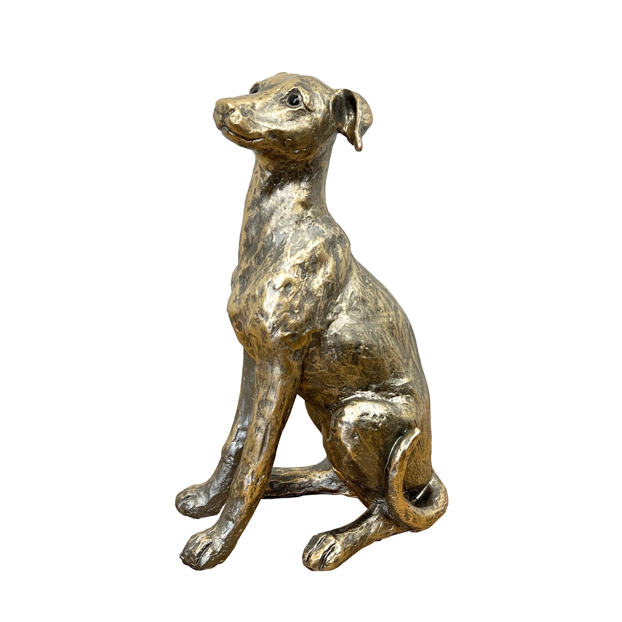 Alfie Francis 28cm Tall Large Bronze Coloured Resin Sitting Dog Ornament for Living Room Figurine Statue Collectable Vintage Gift Home