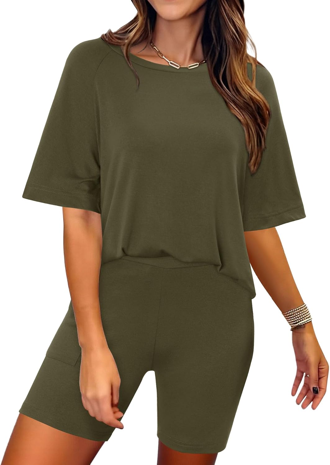 Magritta Women Two Piece Lounge Set Summer Casual Loose Fit Shirts Elastic Waist Biker Shorts Matching Airport Travel Outfit - Image 3