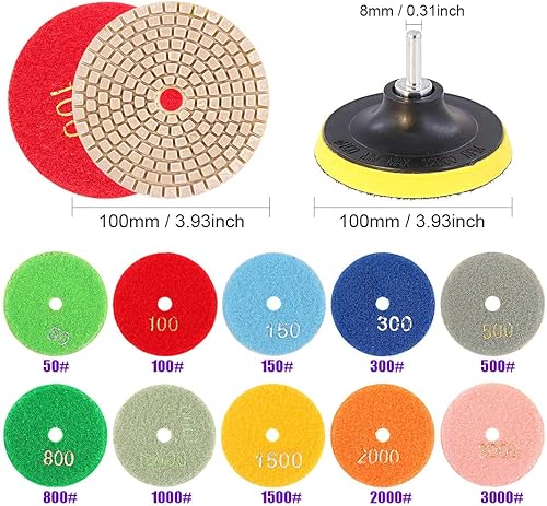 Miniatura 2 de Swpeet Kit de 11 almohadillas de pulido de diamante, 10 piezas de 4 pulgadas, kit de pulido húmedo y seco, kit de almohadillas de pulido con 1