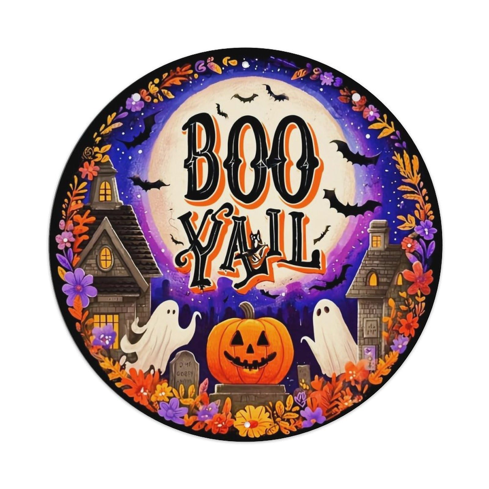 Boo Yall Halloween Pumpkin Ghosts Tin Sign Metal Poster Vintage Metal Signs for Home Man Cave Bar Cafe Kitchen laundry room Wall Decorations 8x8 inches
