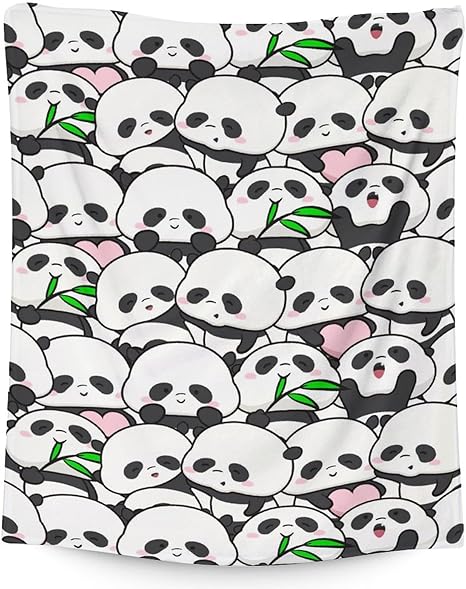 Mercuryelf Panda Throw Blanket - Soft, Fuzzy & Warm - 60x80 Inches Flannel Blankets for Bed, Couch - White Funny Throws Gift for Adults