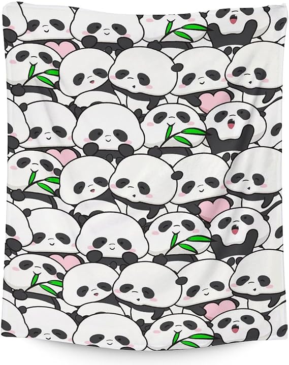 Mercuryelf Panda Throw Blanket - Soft, Fuzzy & Warm - 60x80 Inches Flannel Blankets for Bed, Couch - White Funny Throws Gift for Adults