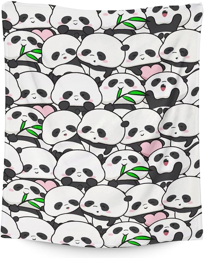 Mercuryelf Panda Throw Blanket - Soft, Fuzzy & Warm - 60x80 Inches Flannel Blankets for Bed, Couch - White Funny Throws Gift for Adults