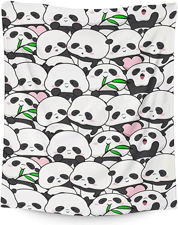Mercuryelf Panda Throw Blanket - Soft, Fuzzy & Warm - 60x80 Inches Flannel Blankets for Bed, Couch - White Funny Throws Gift for Adults