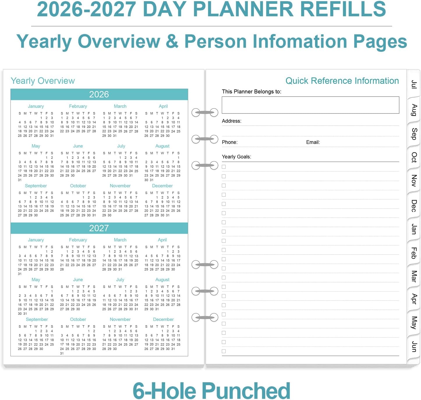 2026-2027 Planner Refills for A5 Binder - One Page Per Day Daily ＆ Monthly Planner, July 2026 - June 2027, Prioritized, To-Do List, Notes, Appointment Schedule, 6-Hole Punched, 5.8" x 8.3"