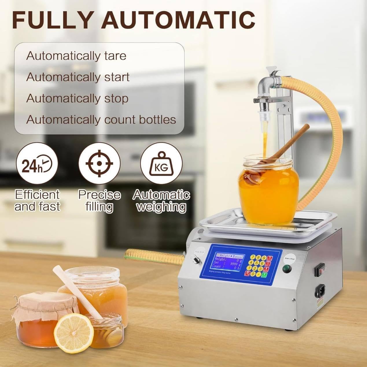 Automatic Liquid Filling Machine, Honey Filling Machine 7L/Min, Automatic Liquid Filler with Intelligent Weighing System, Stainless Steel Viscous Liquid Dispenser for Honey, Sauces, Pastes Metalpump