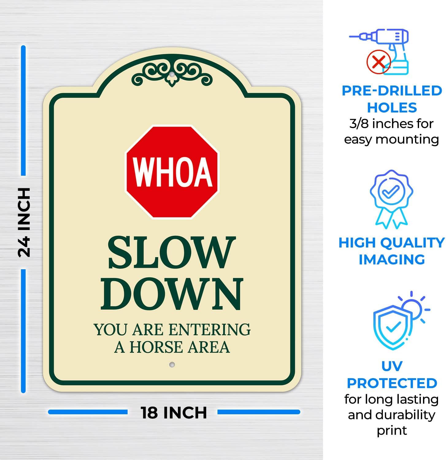 Whoa Slow Down You are Entering A Horse Area Décor Sign, Green Light, 18x24 Inches, ACM, Fade Resistant, Made in USA